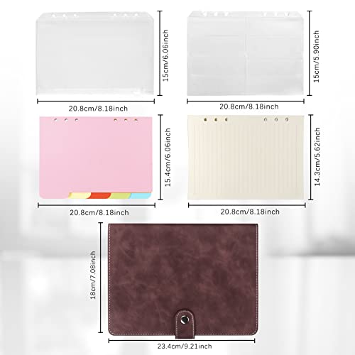 FYY A5 Binder Refillable Planner Notebook 6 Ring PU Leather Binder Journal with Pockets, Dividers, Refill Paper Dark Brown - Image 2