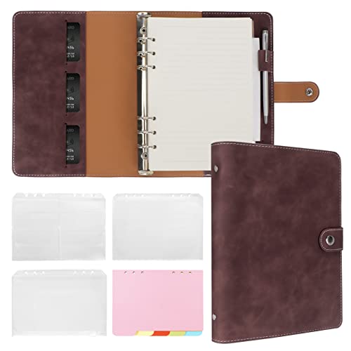 FYY A5 Binder Refillable Planner Notebook 6 Ring PU Leather Binder Journal with Pockets, Dividers, Refill Paper Dark Brown - Image 1