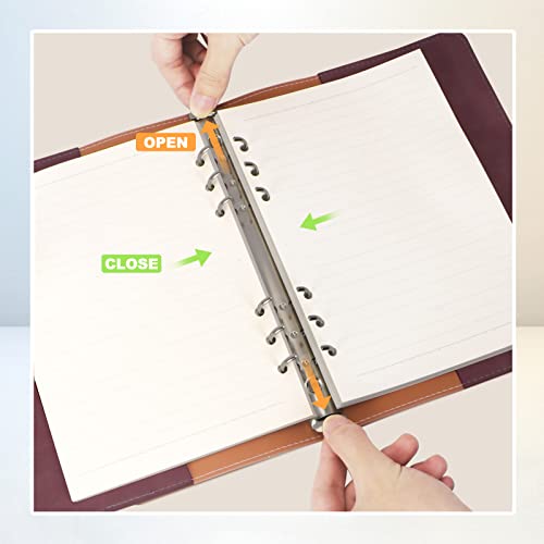 FYY A5 Binder Refillable Planner Notebook 6 Ring PU Leather Binder Journal with Pockets, Dividers, Refill Paper Dark Brown - Image 5