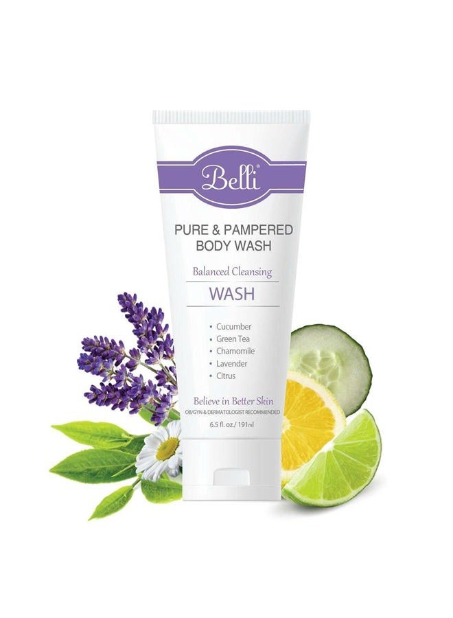 Belli Skincare Pure and Pampered Body Wash, Moisturizing Skin Cleanser, Contains Cucumber Green Tea Extracts, For All Skin Types, Dermatologist recommended, 6.5 Oz - Image 1