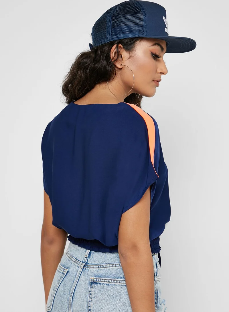 Ginger Contrast Sleeve Drawstring Hem Top