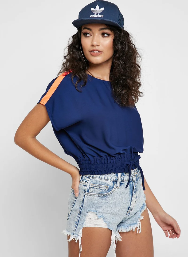 Ginger Contrast Sleeve Drawstring Hem Top