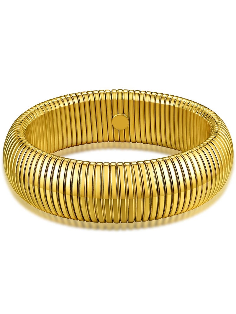 KeyStyle Bangle Bracelets for Women, Stainless Steel Stretch Bracelet Flexible Wide Link Chain Gold Wristband GoldChic Twisted Jewelry, 10mm, 16mm, 20mm - Image 1
