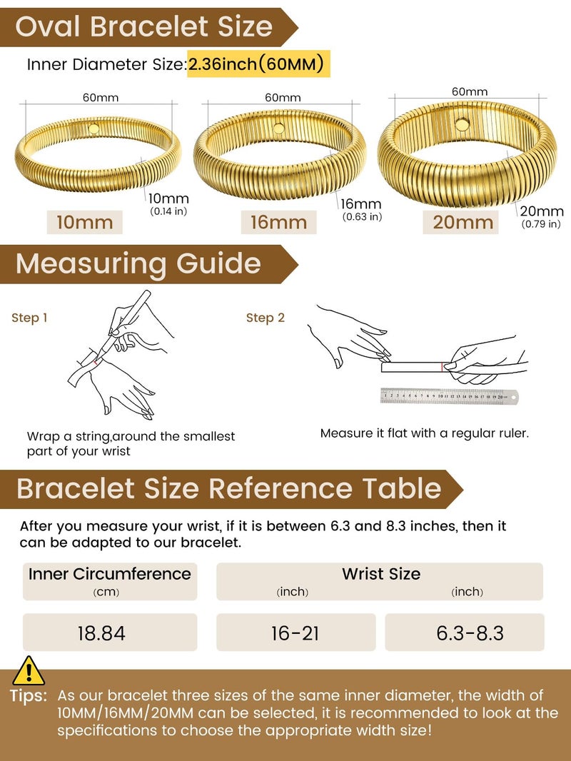 KeyStyle Bangle Bracelets for Women, Stainless Steel Stretch Bracelet Flexible Wide Link Chain Gold Wristband GoldChic Twisted Jewelry, 10mm, 16mm, 20mm - Image 3