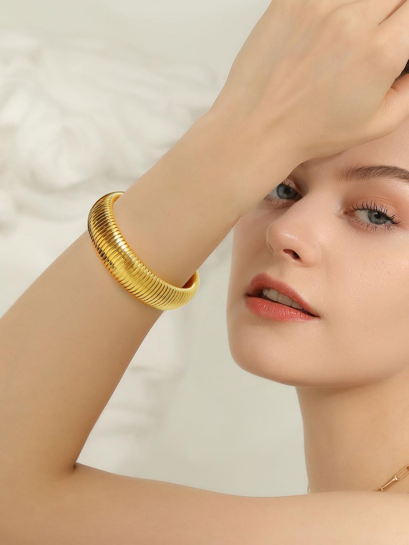 KeyStyle Bangle Bracelets for Women, Stainless Steel Stretch Bracelet Flexible Wide Link Chain Gold Wristband GoldChic Twisted Jewelry, 10mm, 16mm, 20mm - Image 2
