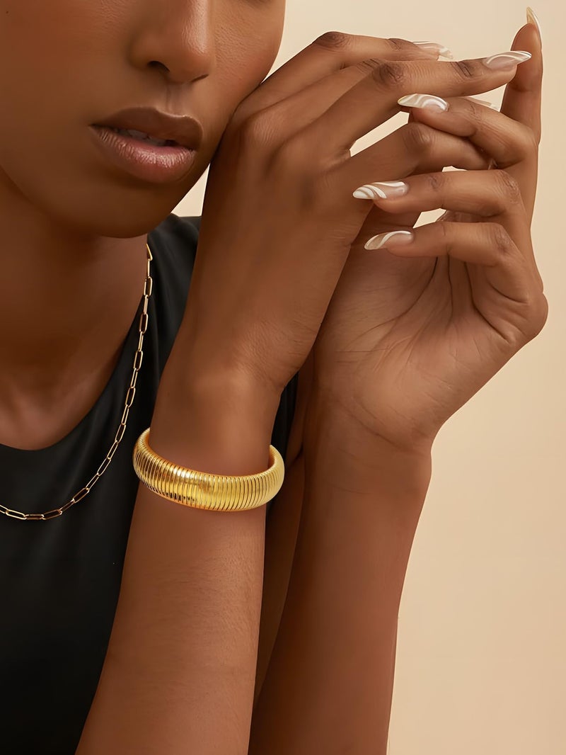 KeyStyle Bangle Bracelets for Women, Stainless Steel Stretch Bracelet Flexible Wide Link Chain Gold Wristband GoldChic Twisted Jewelry, 10mm, 16mm, 20mm - Image 5
