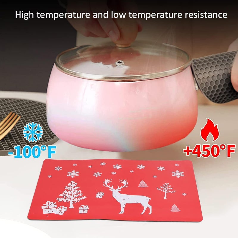 klarako 12pcs Heat Insulated Pad,Christmas Pattern Heat Proof Mat Skid Resistance Pot holder Thickened Hot Pads (Red) - Image 2