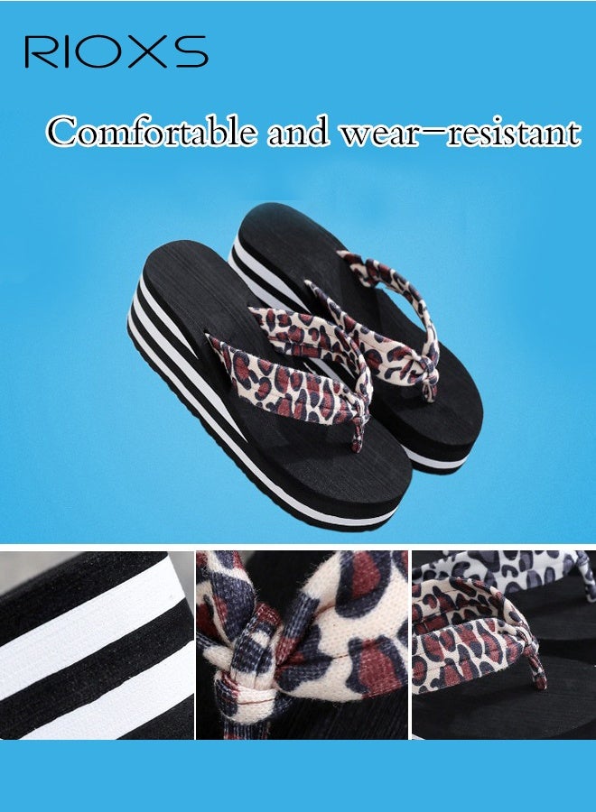 ريوكس فلوبس فليب النساء، صنادل مريحة غير عادية، أحذية ثونغ الشاطئ للنساء، 6.5 سم عالية المنصة فليب فلوب، السيدات الأزياء النعال الودج، غير زلاجات صنادل خفيفة الوزن لداخل الهواء الطلق، النمر البني فليب فلوب - Image 5