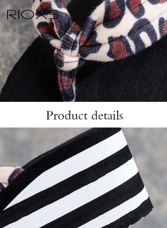 ريوكس فلوبس فليب النساء، صنادل مريحة غير عادية، أحذية ثونغ الشاطئ للنساء، 6.5 سم عالية المنصة فليب فلوب، السيدات الأزياء النعال الودج، غير زلاجات صنادل خفيفة الوزن لداخل الهواء الطلق، النمر البني فليب فلوب - Image 3