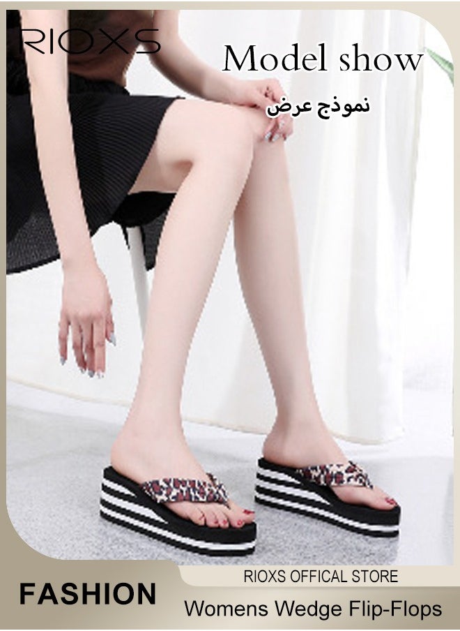 RIOXS - Women's Leopard Wedge Flip-Flops Casual High Platform Non-Slip Sandals For Indoor Or Outdoor Use - Image 1