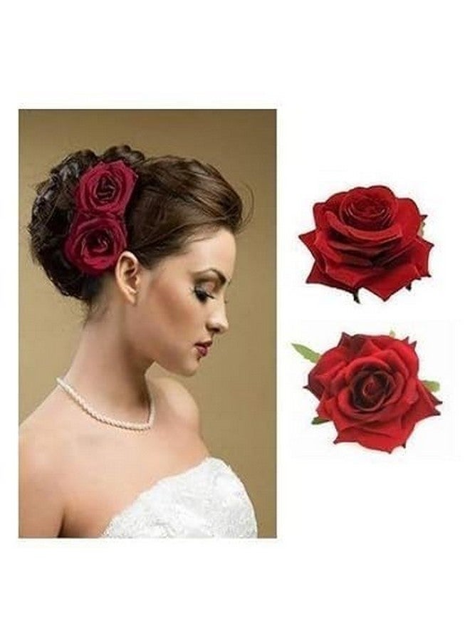 DN Creation Rose Flower Juda Pin with Handmade Flowers,Fancy Juda Pin for Buns Decoration, Juda Pins for Bride Hair Accessories - Pack of 2 - Image 1