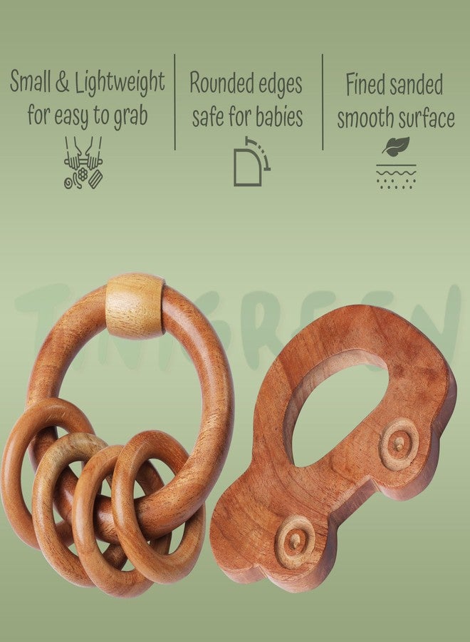 TINIGREEN Neem Wooden Baby Teether Natural Neem Wood Teething Toy for Infants 3–12 Months Chemical-Free, Handcrafted Baby Teether (Pack of 2) (CAR-Rattle) - Image 2