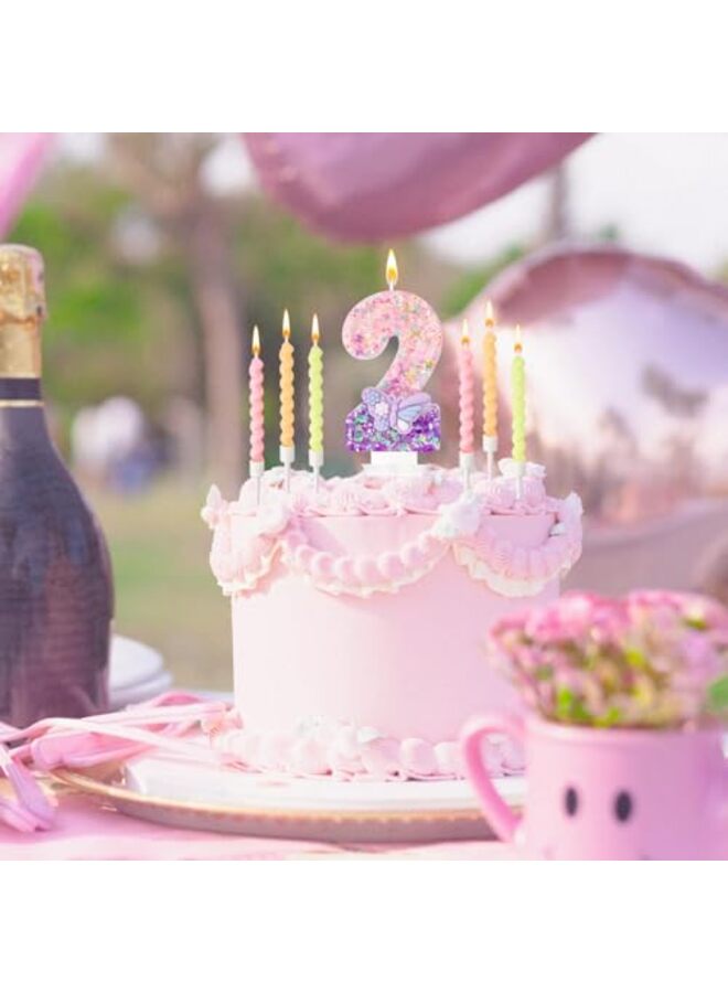 Number 6 Birthday Candles with Purple Butterfly & 12Pcs Rainbow Macaron Spiral Candles for Girls - Pink Sequins Birthday Candles for Cake, Candle Party Decorations - Image 3