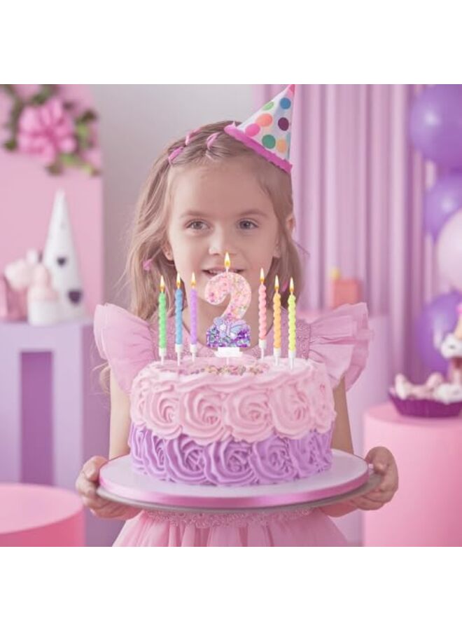 Number 6 Birthday Candles with Purple Butterfly & 12Pcs Rainbow Macaron Spiral Candles for Girls - Pink Sequins Birthday Candles for Cake, Candle Party Decorations - Image 4