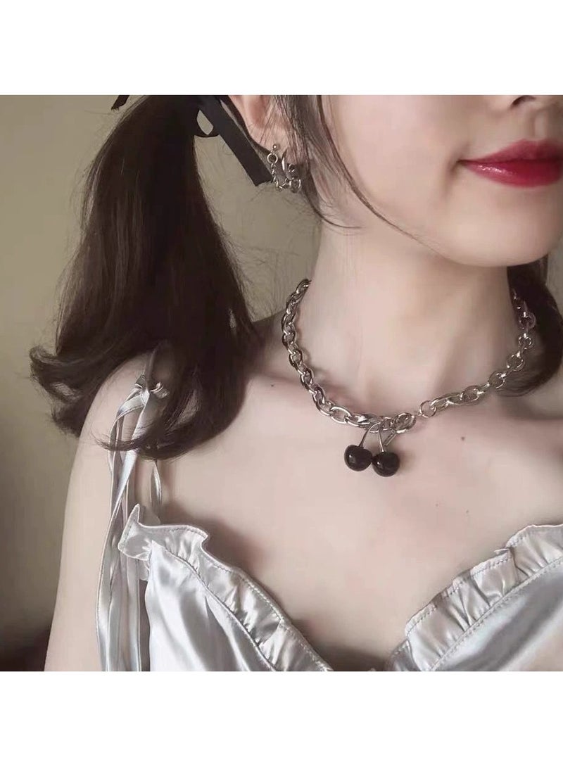 Goolsky قلادة كرز أسود للنساء - طوق كافاشن القوطي، مجوهرات ذات طابع قديم، فولاذ تيتيوم، ملابس شوارع/حفلات - Image 1