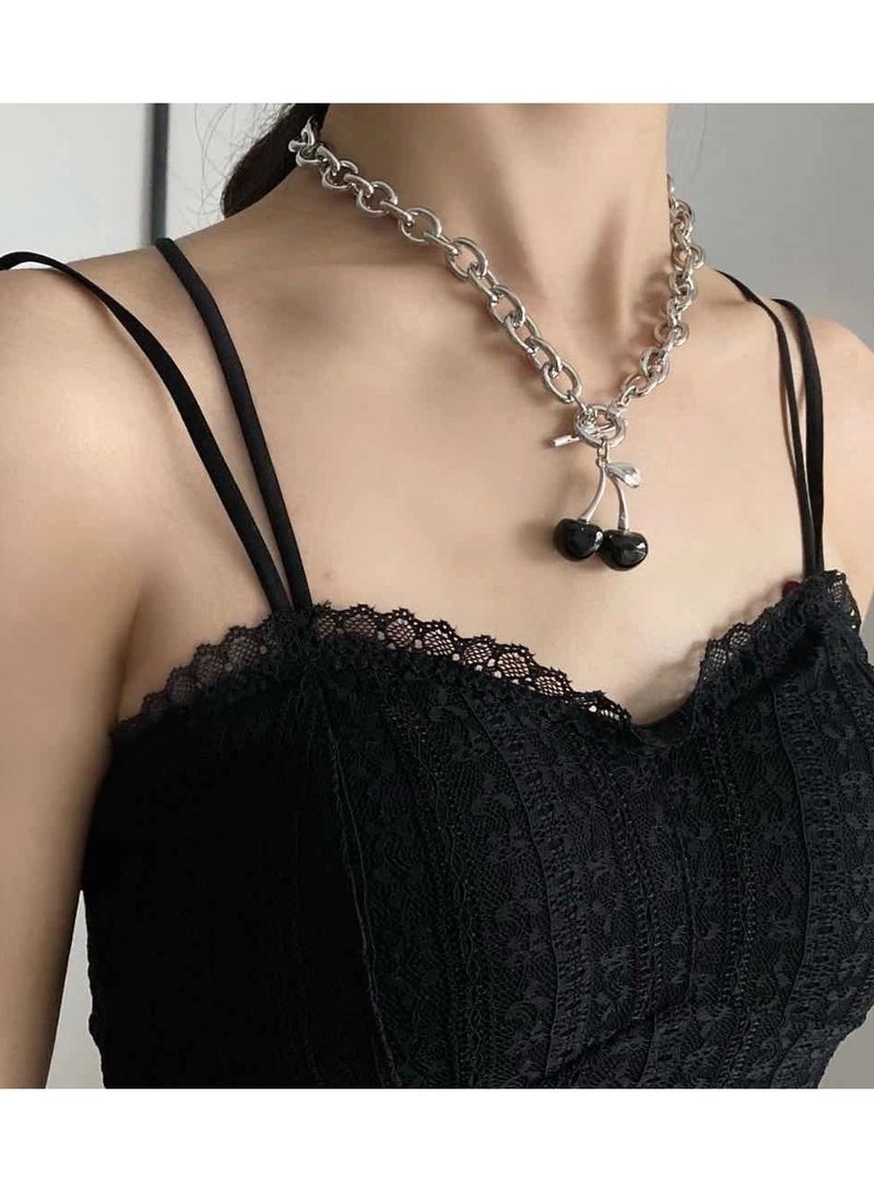 Goolsky قلادة كرز أسود للنساء - طوق كافاشن القوطي، مجوهرات ذات طابع قديم، فولاذ تيتيوم، ملابس شوارع/حفلات - Image 2