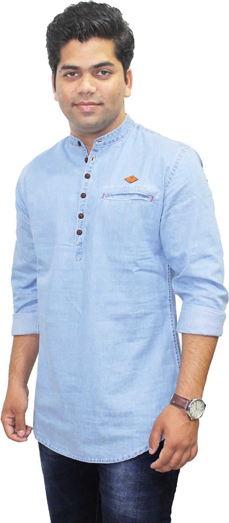 Kuons Avenue Men's Tailored Fit Icewash Short Denim Kurta | Kurta Shirt for Men (KACLFS1169XXXL_Icewash_XXX-Large) - Image 5