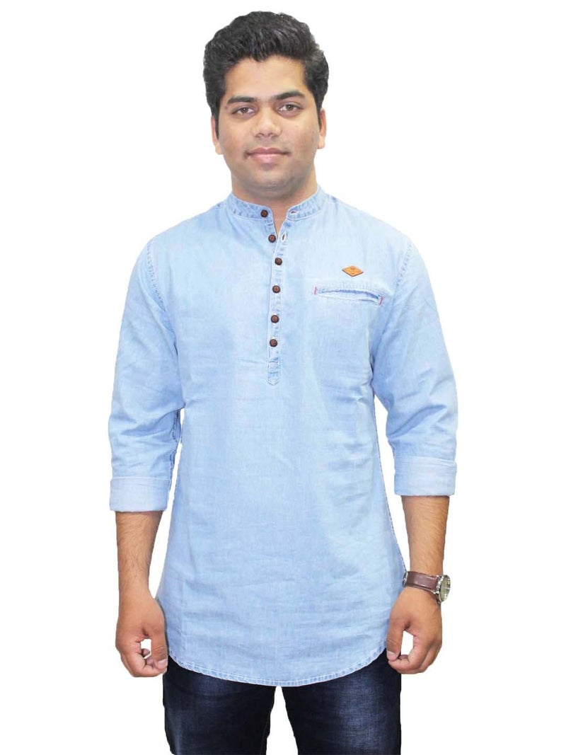 Kuons Avenue Men's Tailored Fit Icewash Short Denim Kurta | Kurta Shirt for Men (KACLFS1169XXXL_Icewash_XXX-Large) - Image 1