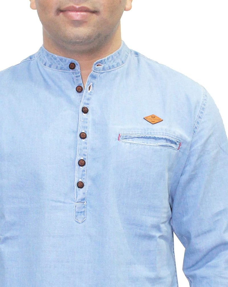 Kuons Avenue Men's Tailored Fit Icewash Short Denim Kurta | Kurta Shirt for Men (KACLFS1169XXXL_Icewash_XXX-Large) - Image 3