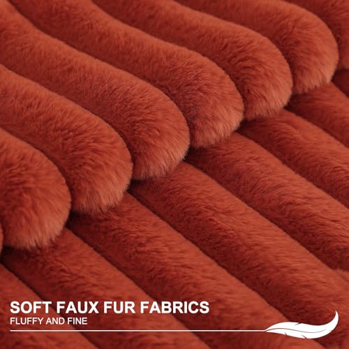 Pallene Faux Fur Plush Fall Throw Pillow Covers 18x18 Set of 2 Luxury Soft Fluffy Striped Decorative Pillow Covers for Sofa Couch Living Room Rust - Image 3