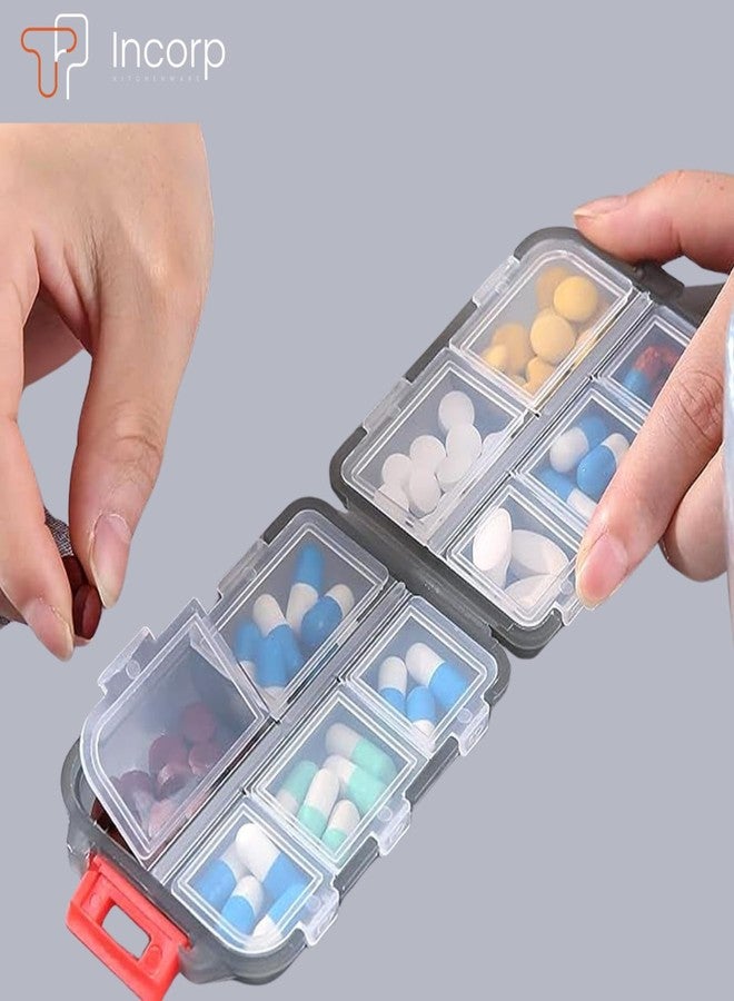 TP INCORP Double Layer Medicine storage organizer box with 10 Compartments | Ideal for Travel, Purse, Pocket | Moisture-Proof Case Medication Reminder and Dust-Proof Pill Case | Portable Mini Travel Pills Box | Medicine Carry Box (Regular, 1, count) - Image 3