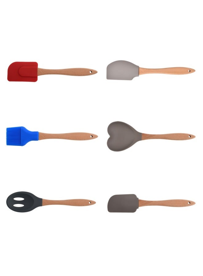 Wooden Handle Silicone Butter Scraping Cake Cream Spatula Flour Mixing Spoon Silicone Scraper Spatula Spatula Baking Tools-Specifications:Flat Head ScraPer (P Series)-Color:Random Delivery Support Customization