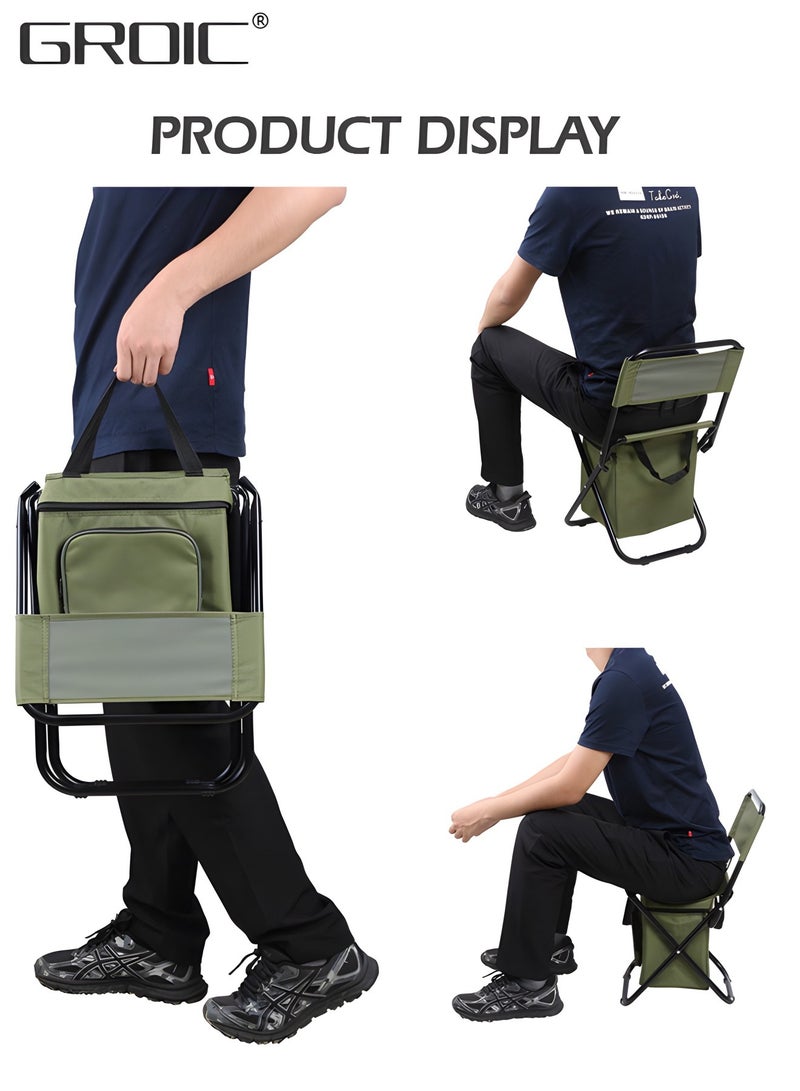 GROIC Backpack Cooler Chair Fishing Chairs with Backrest Folding Camping Stool,Fishing Stool Foldable Camping Chair - Image 4