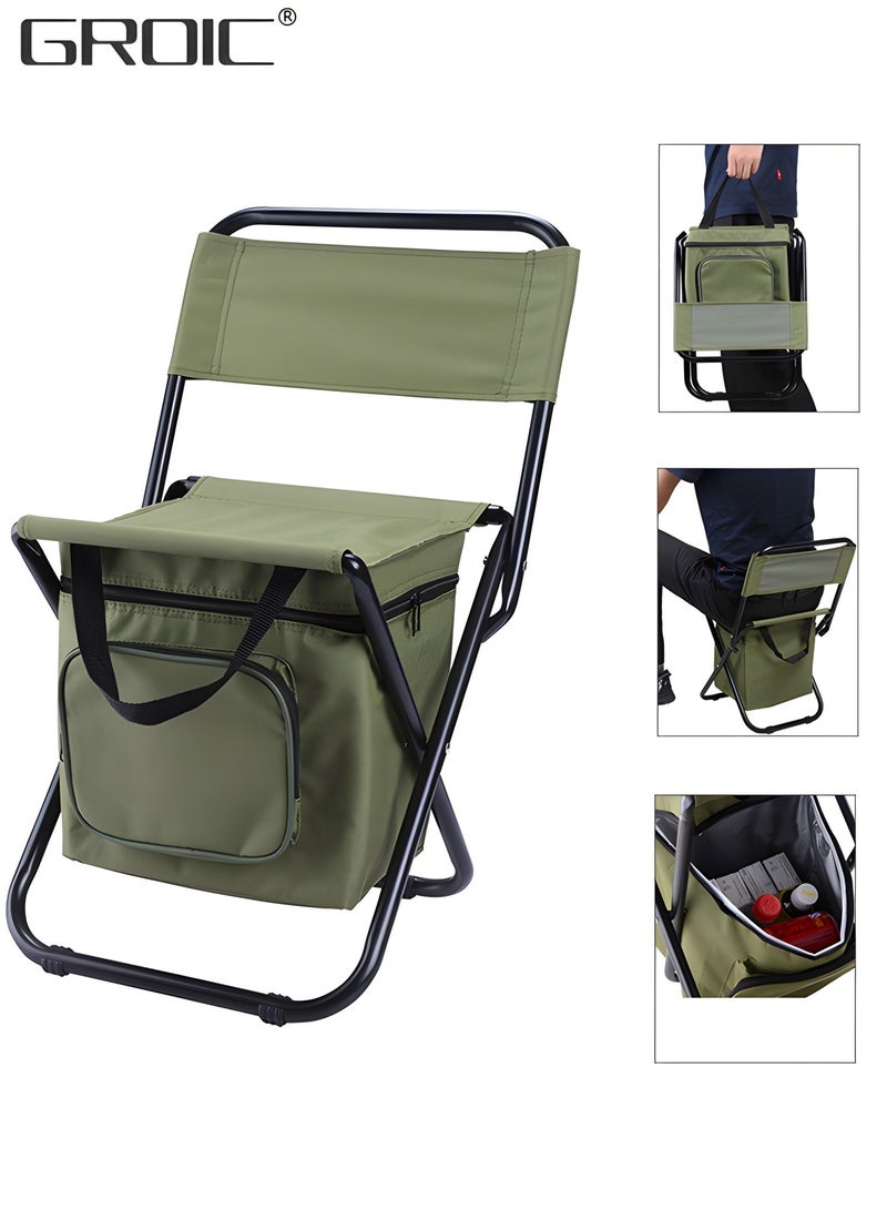 GROIC Backpack Cooler Chair Fishing Chairs with Backrest Folding Camping Stool,Fishing Stool Foldable Camping Chair - Image 1