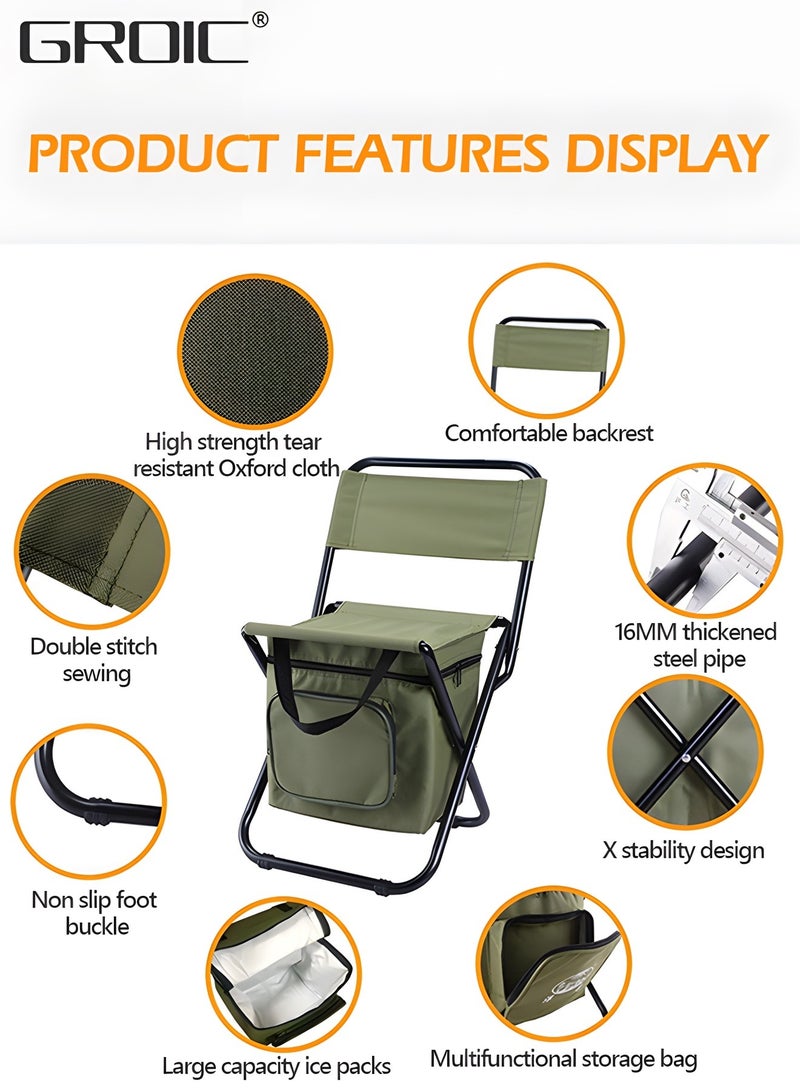 GROIC Backpack Cooler Chair Fishing Chairs with Backrest Folding Camping Stool,Fishing Stool Foldable Camping Chair - Image 2