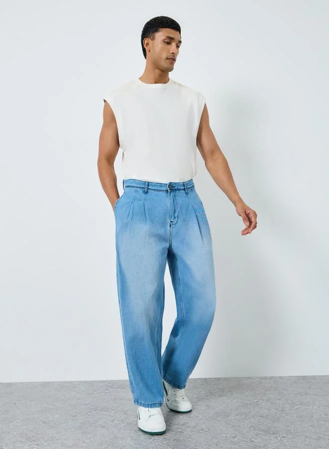 Styli Men Washed Wide Leg Jeans