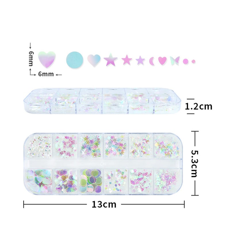Onsdag Nail Art Glitter Sequins, 3D Clear Iridescent Ultra-Thin Nail Art Glitter Flakes Designs, Mermaid Love Heart Butterfly Star Moon Round Shapes Nail Glitter Slices for Women Manicure Charms Decorations - Image 5