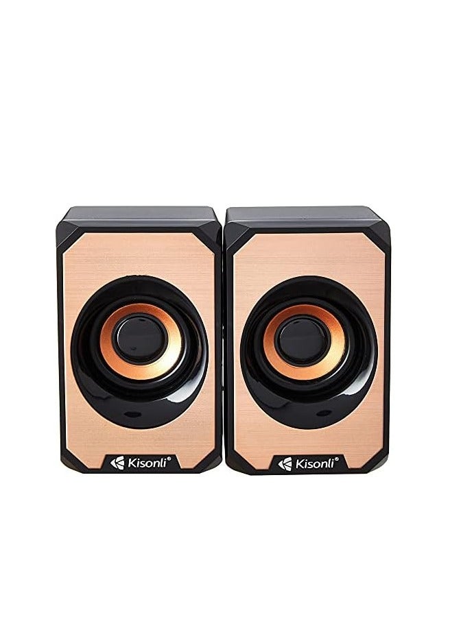 Kisonli Wired Multimedia Speaker for PC and Laptop – 3W / 2.0 Channel | Gold KS-04 - Image 2