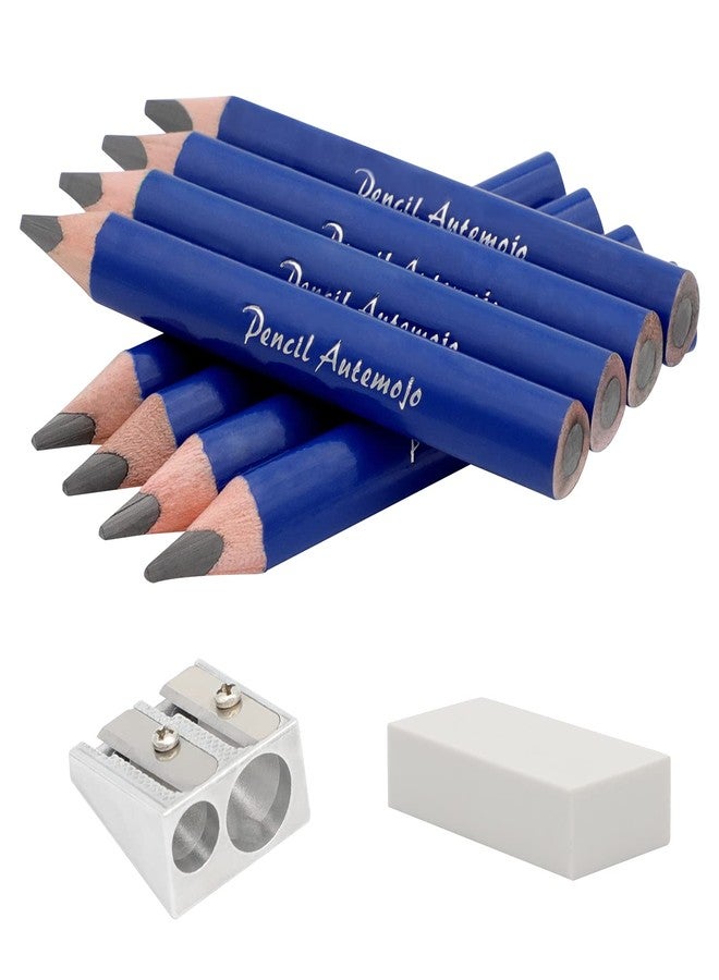 AUTEMOJO Suitable for 2-6 years old short triangle grip thick pencil 8 3.5-inch preschool children handwritten drawing mini wooden pencils (Dark blue, 5mm thick core) - Image 1