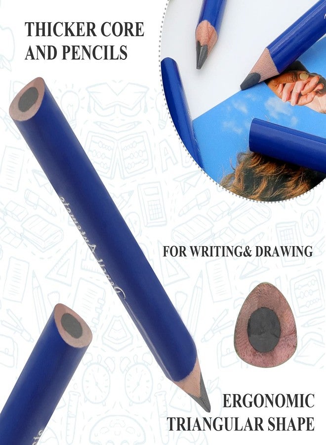 AUTEMOJO Suitable for 2-6 years old short triangle grip thick pencil 8 3.5-inch preschool children handwritten drawing mini wooden pencils (Dark blue, 5mm thick core) - Image 3