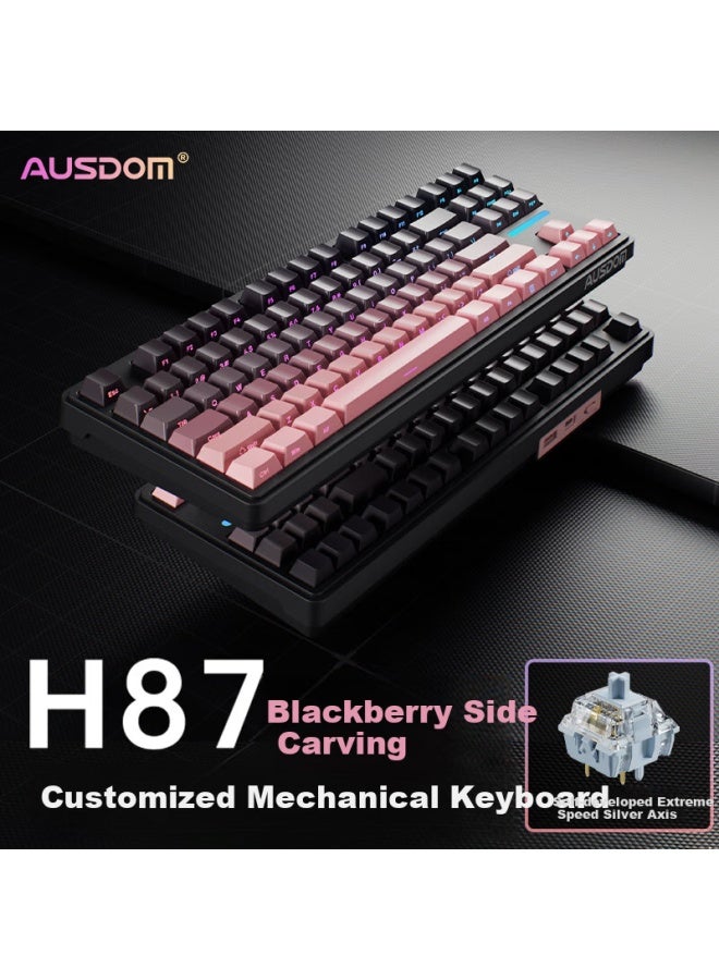 Ausdom H87 Customized Mechanical Keyboard Wireless Bluetooth Gasket Customized 6-layer Filling Side Engraving Gaming E-sports Office 10000mah Blackberry Pink Side Engraving Speed Silver Switch