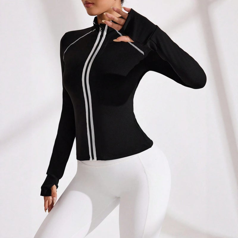 Women's Stand Collar Zip-Up Long Sleeve Yoga Jacket - Image 2