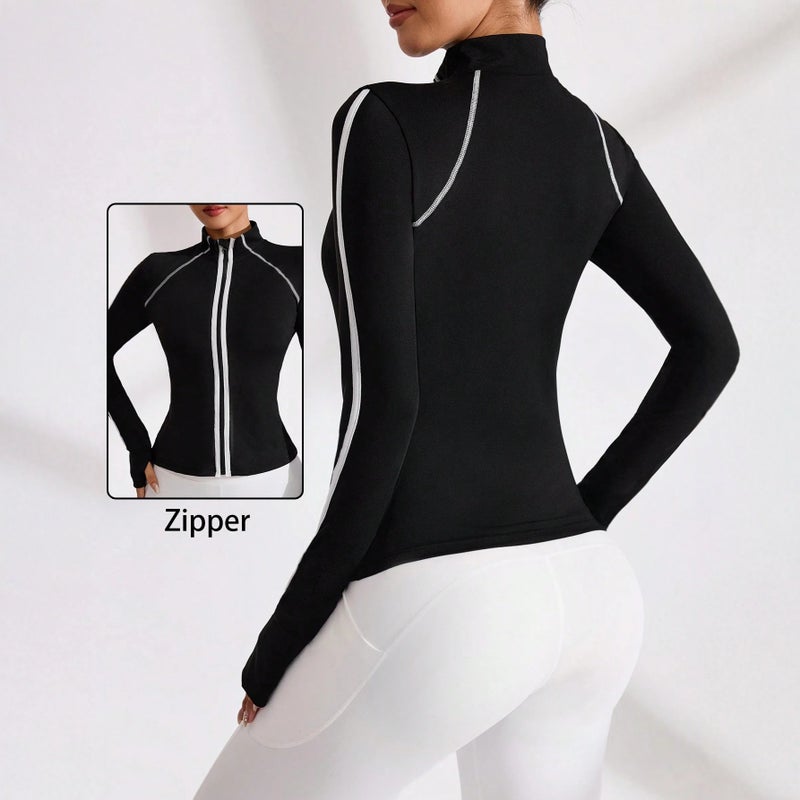 Women's Stand Collar Zip-Up Long Sleeve Yoga Jacket - Image 4