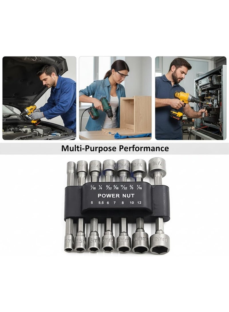 SPARK 14-Piece Nut Driver Bit Set (SAE & Metric) – 3/16"–7/16" and 5.5–12mm – Magnetic 1/4" Hex Shank Socket Set for Drill and Impact Driver – Chrome Vanadium Steel - Image 2