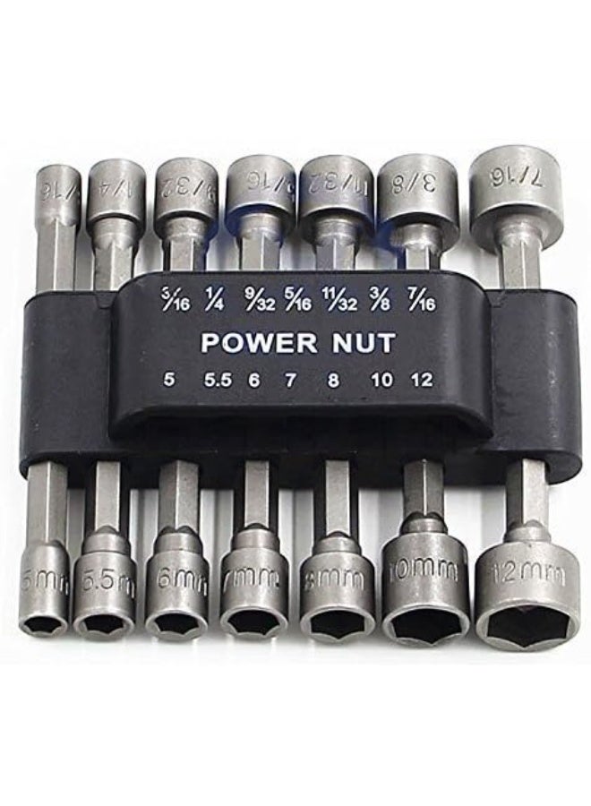 SPARK 14-Piece Nut Driver Bit Set (SAE & Metric) – 3/16"–7/16" and 5.5–12mm – Magnetic 1/4" Hex Shank Socket Set for Drill and Impact Driver – Chrome Vanadium Steel - Image 1