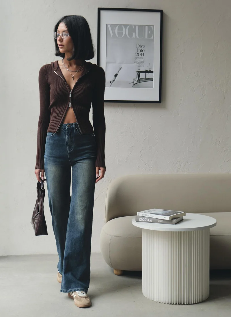Lichi  Rib-knit cardigan with zip fastening for Women | Best Price UAE