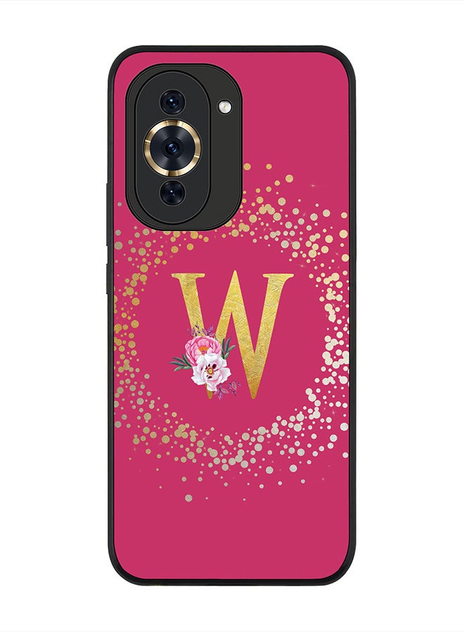 Stylizedd Cover for Huawei nova 10 4G Case , Rugged Black Slim fit Protective Phone Cases - Custom Monogram Initial Letter Floral Pattern Alphabet -W (Dark Pink Rose) - Image 1