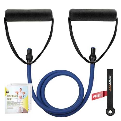 RitFit Single Resistance Exercise Band with Comfortable Handles - Ideal for Physical Therapy, Strength Training, Muscle Toning - Door Anchor and Starter Guide Included (Blue (20-25Lbs)) - Image 1