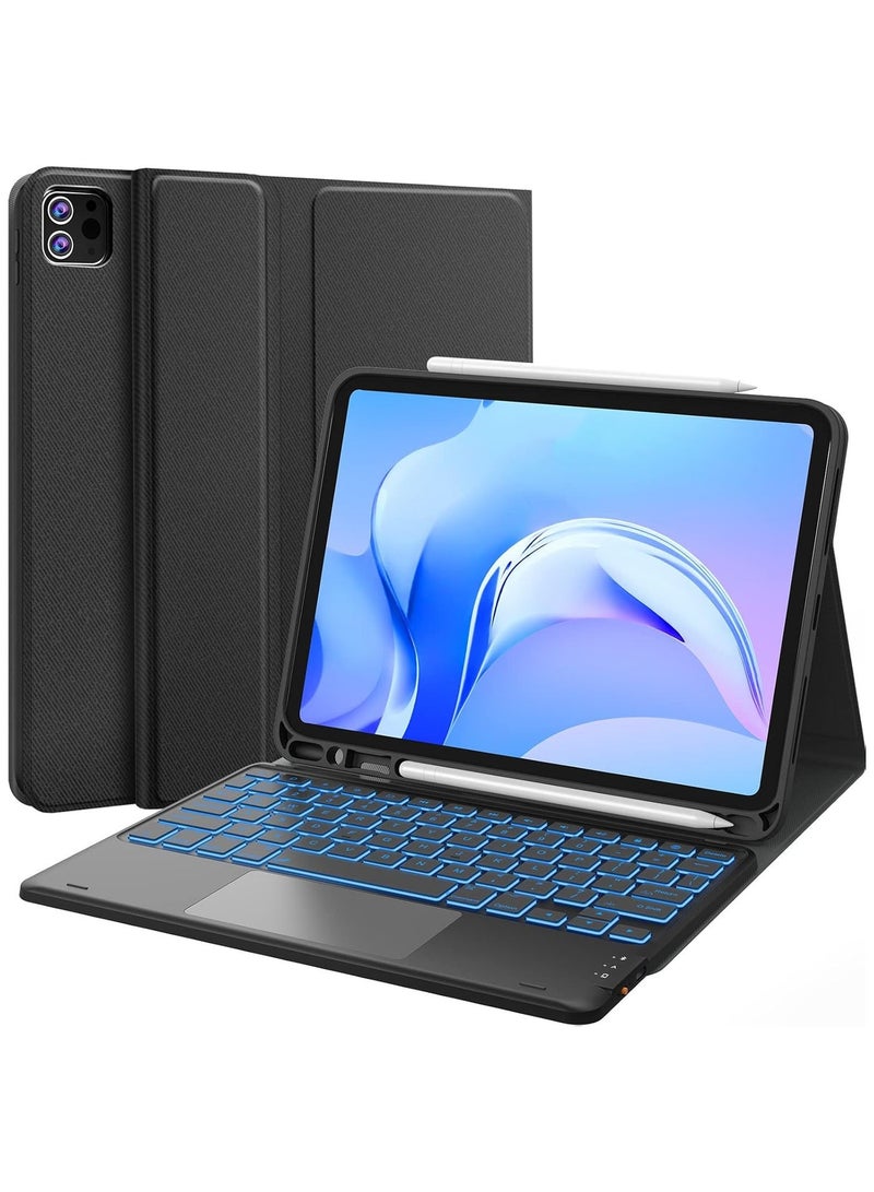 Arabic/English Keyboard Case for iPad Air 11 Inch M3/M2 (2025/2024), iPad Pro 11 Inch (4th/3rd/2nd/1st Gen) & iPad Air 5th/4th Gen, With Pencil, 7-Color Backlight, Multi-Touch Trackpad, 2 Wireless Channels,  Black - Image 1