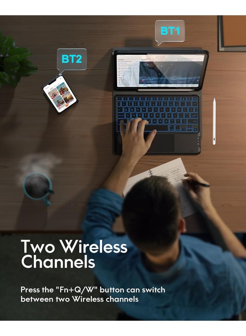 Arabic/English Keyboard Case for iPad Air 11 Inch M3/M2 (2025/2024), iPad Pro 11 Inch (4th/3rd/2nd/1st Gen) & iPad Air 5th/4th Gen, With Pencil, 7-Color Backlight, Multi-Touch Trackpad, 2 Wireless Channels,  Black - Image 5