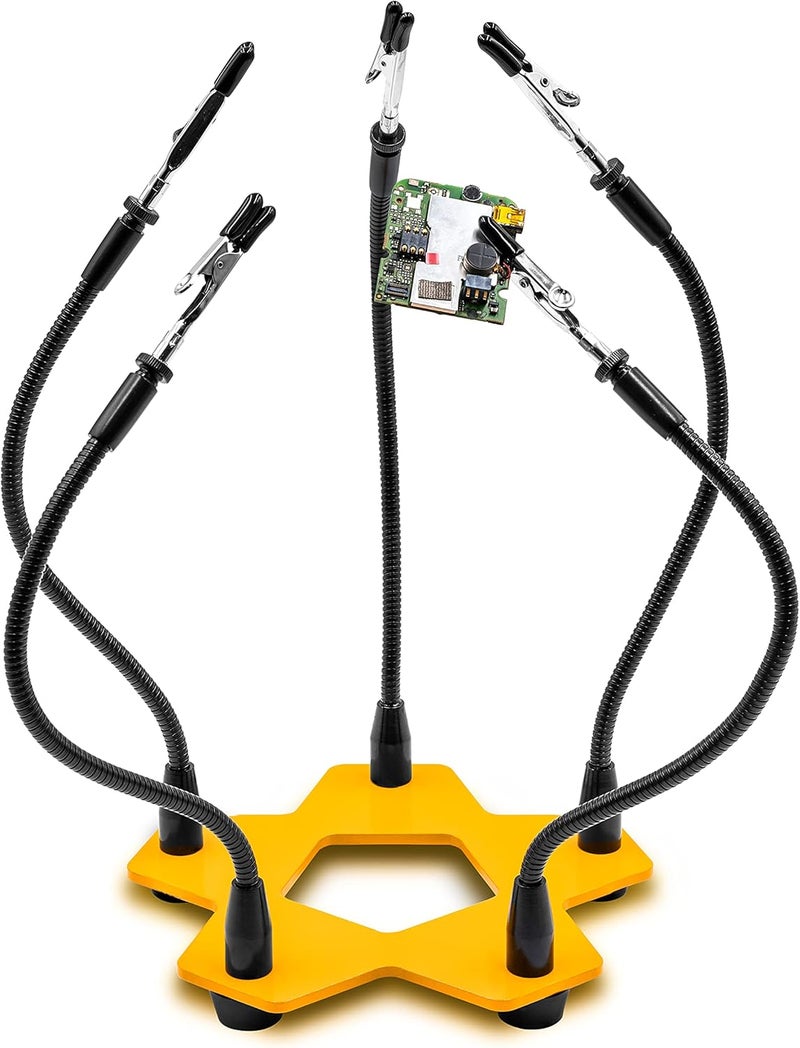 KOTTO Third Hand Professional Soldering Stand Tool PCB Holder Five Arms Helping Hands Crafts Jewelry Hobby Workshop Helping Station Non-Slip Steel Weighted Base for PCB Electronics Wires - Image 1