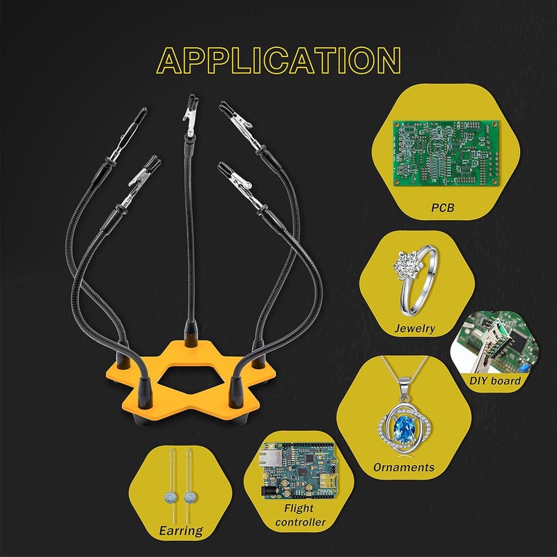 KOTTO Third Hand Professional Soldering Stand Tool PCB Holder Five Arms Helping Hands Crafts Jewelry Hobby Workshop Helping Station Non-Slip Steel Weighted Base for PCB Electronics Wires - Image 5