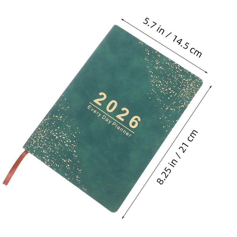 2026 Daily Weekly Monthly Planner A5 Hardcover Agenda Calendar Book Green Cover - Image 3