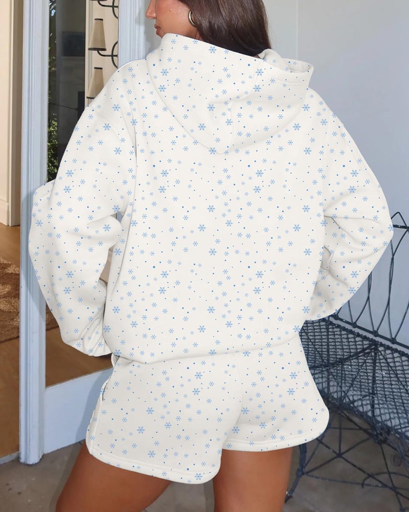 BAIGRAM Women Oversized Ditsy Floral Fleece Hoodies Snowflake Print Hooded Sweatshirt 2025 Y2K Aesthetic Fall Pullover - Image 3