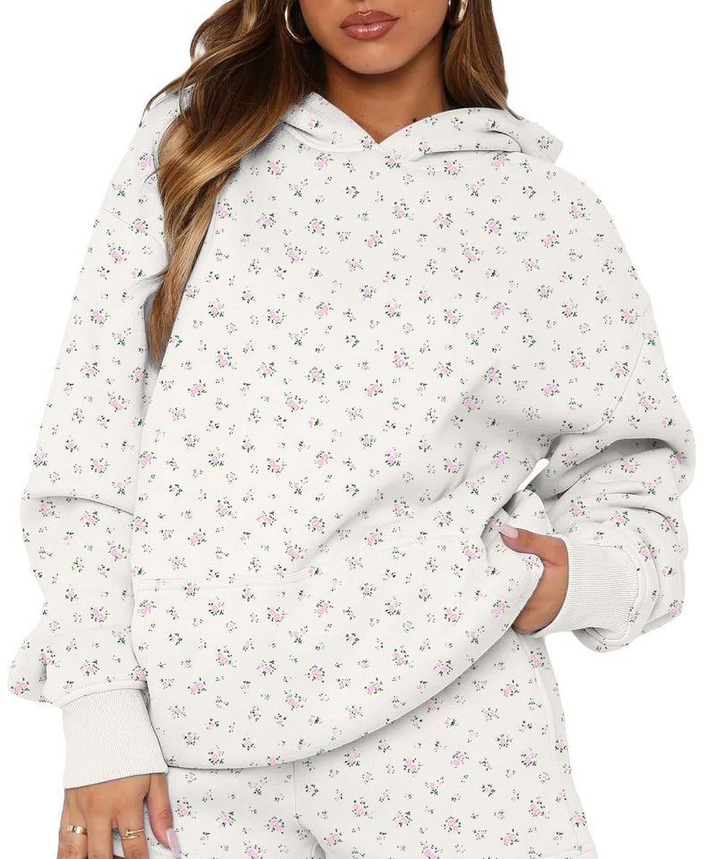 BAIGRAM Women Oversized Ditsy Floral Fleece Hoodies Snowflake Print Hooded Sweatshirt 2025 Y2K Aesthetic Fall Pullover - Image 1