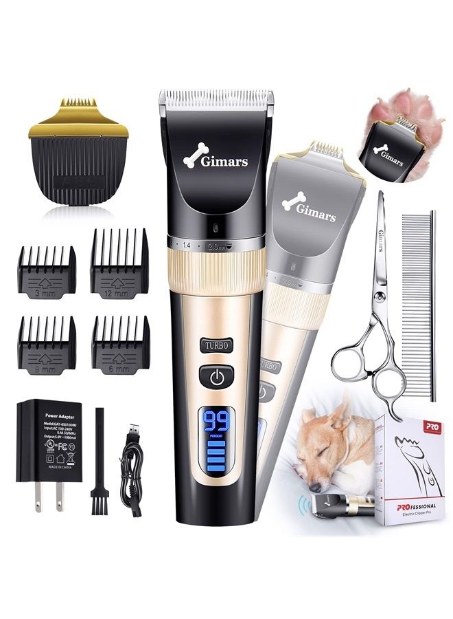 2 in 1 Ceramic Blade Dog Grooming Clippers with Small Trimmer, 3-Speed High Power Quiet Rechargeable Dog Shaver Hair Clippers Kit with Comb & Scissors USB Cordless Electric for Dog, Cat, Pet